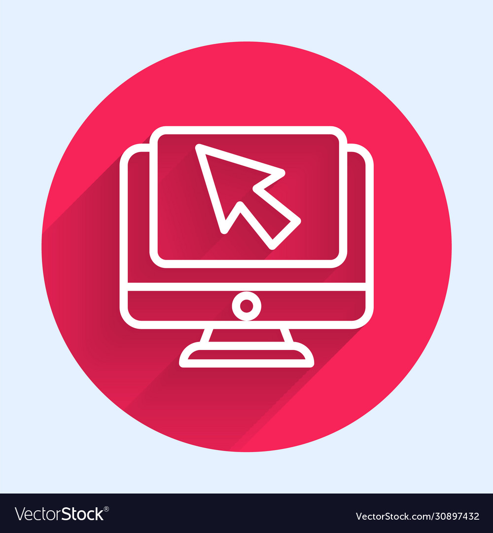 White line computer monitor and cursor icon vector image White line computer monitor and cursor icon