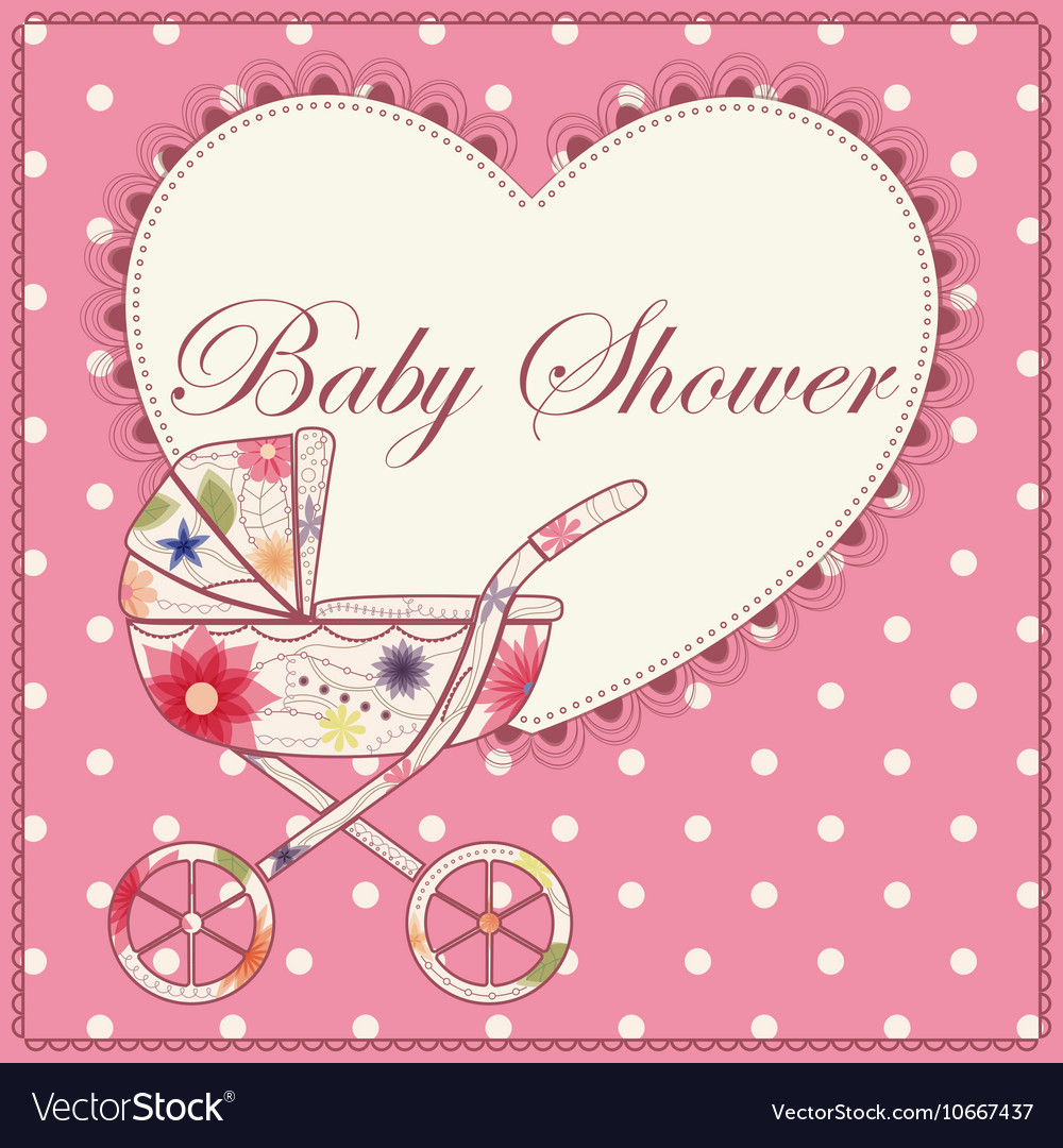 Baby shower with heart and baby carriage pink Vector Image