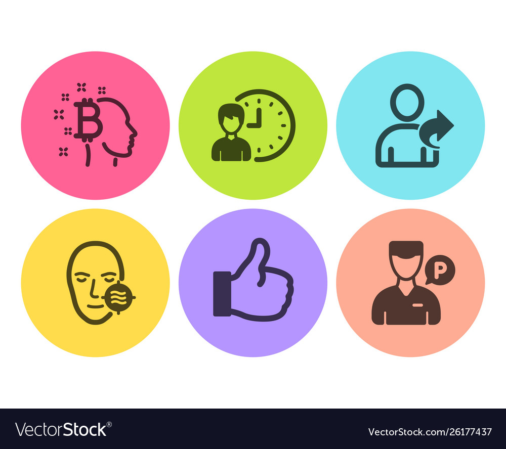 Bitcoin think like and working hours icons set Vector Image Bitcoin think like and working hours icons set