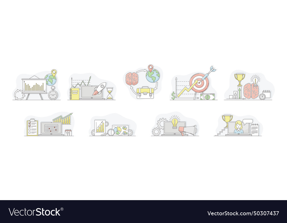 Business process and startup project linear vector image Business process and startup project linear
