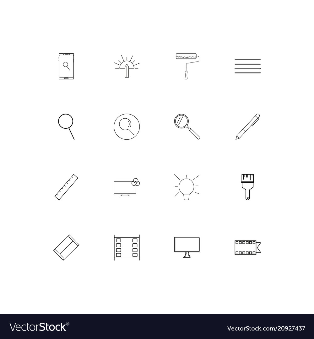 Creative process and design linear thin icons set