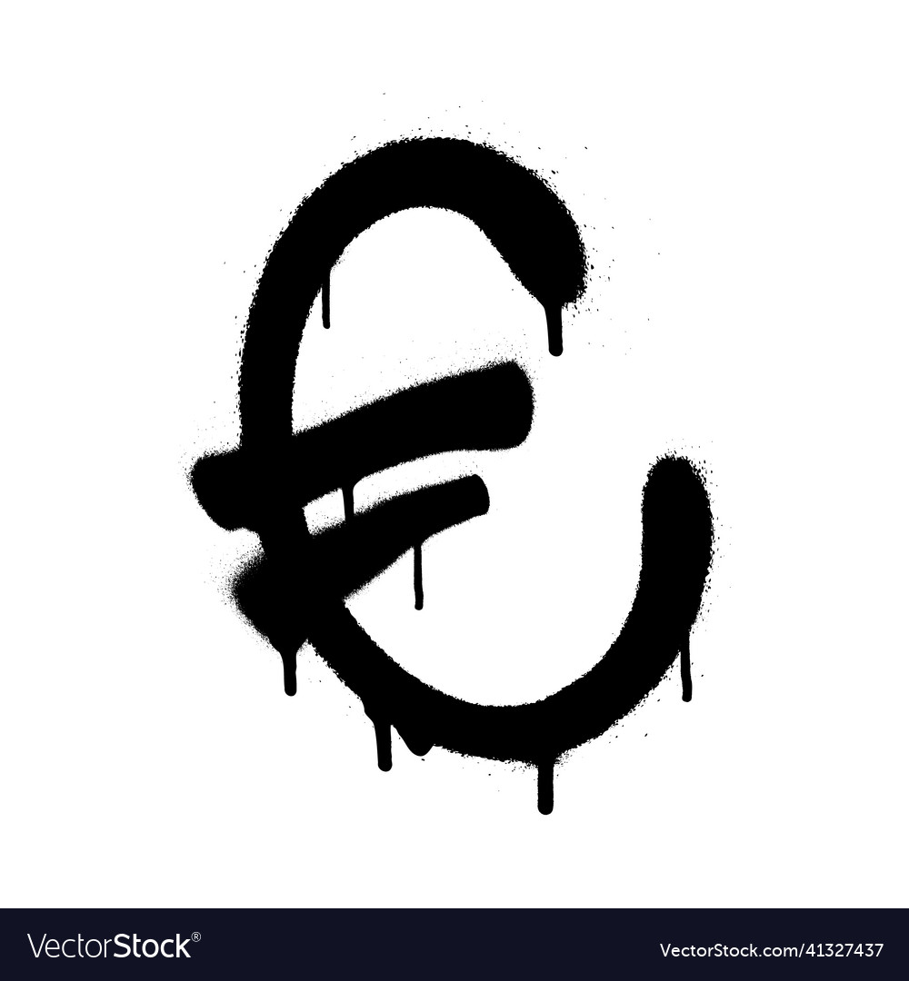 Currency icon of euro black spray graffiti symbol