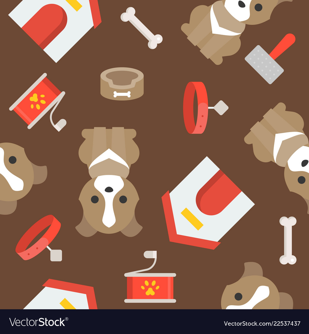 Dog dogs house collar and brush seamless pattern