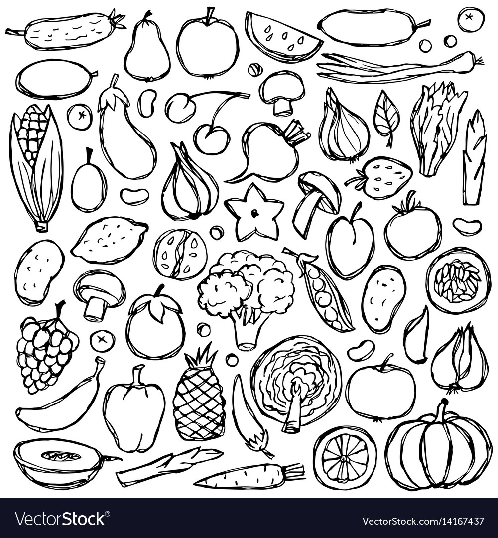 Doodle vegetarian food set Royalty Free Vector Image