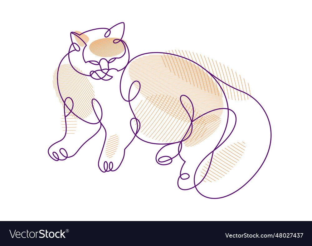 Fat and lazy cat line art linear drawing vector image Fat and lazy cat line art linear drawing