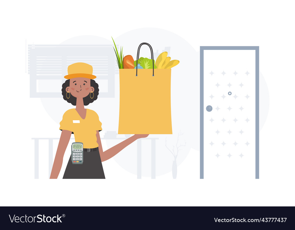 Home delivery concept a woman is holding vector image Home delivery concept a woman is holding