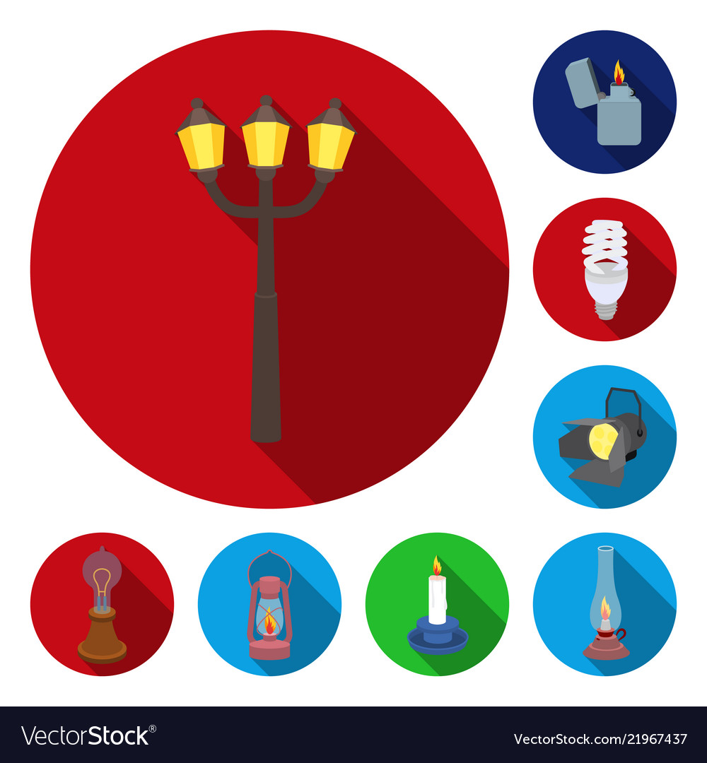 Light source flat icons in set collection