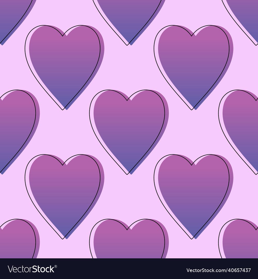 Outlined purple hearts seamless pattern