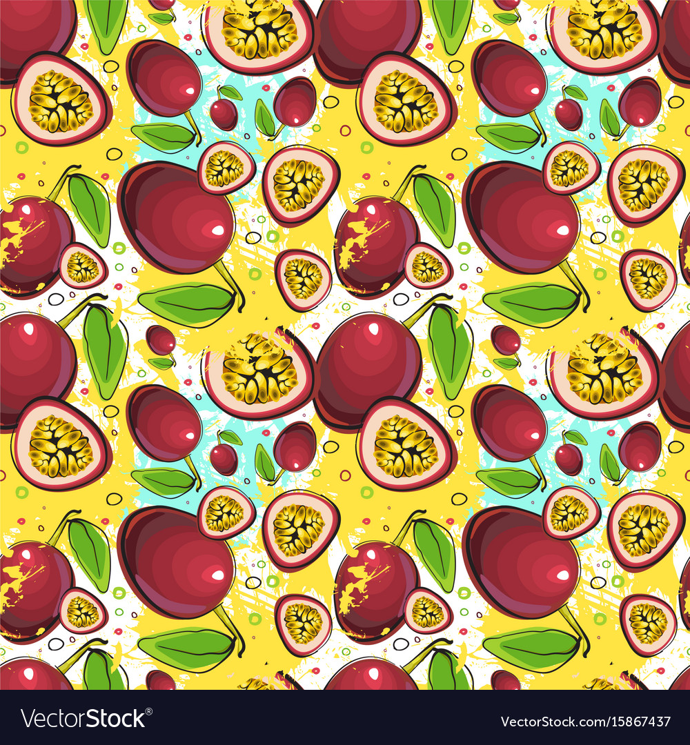 Seamless pattern passion fruits exotic ornament Vector Image