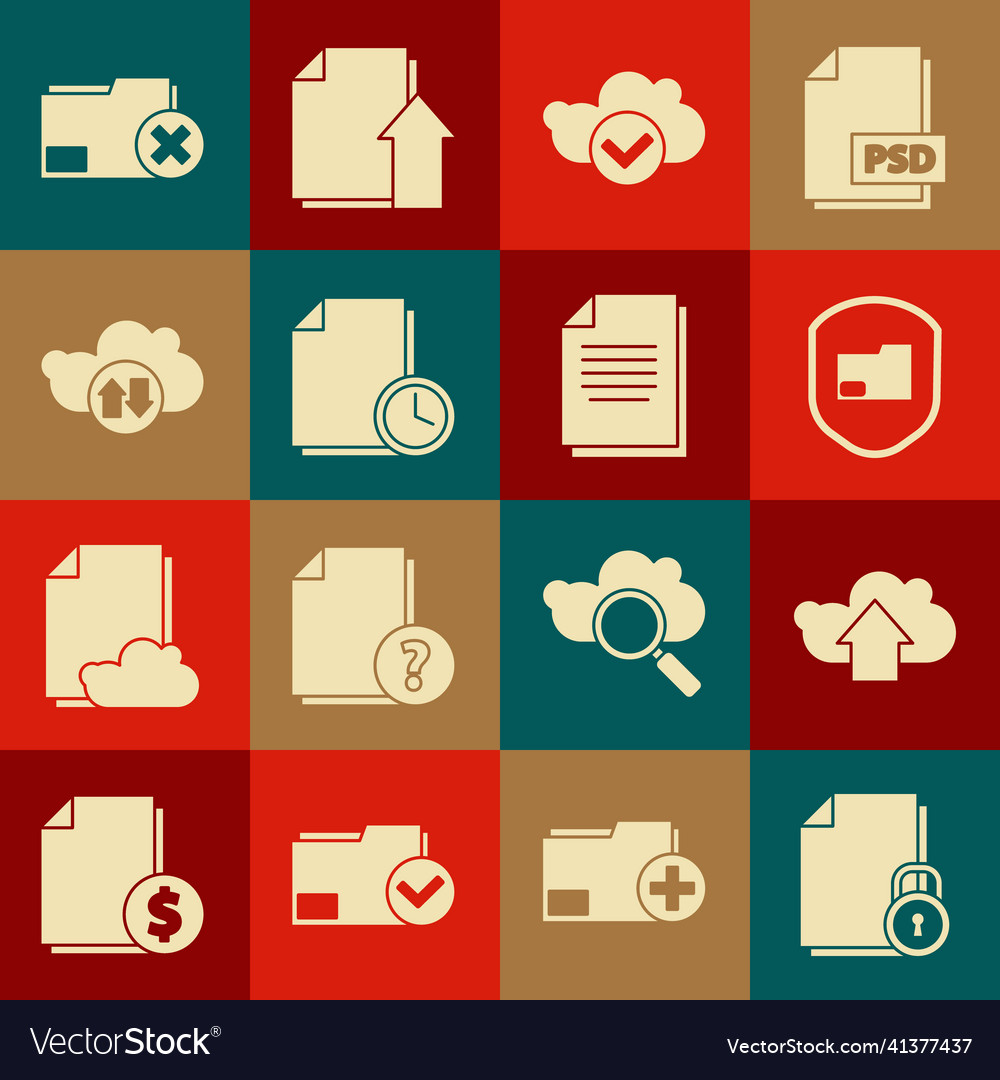 Set document and lock cloud upload folder Vector Image Set document and lock cloud upload folder
