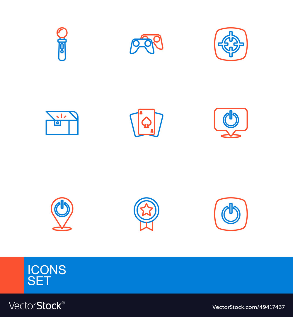 Set line power button game rating with medal Vector Image Set line power button game rating with medal