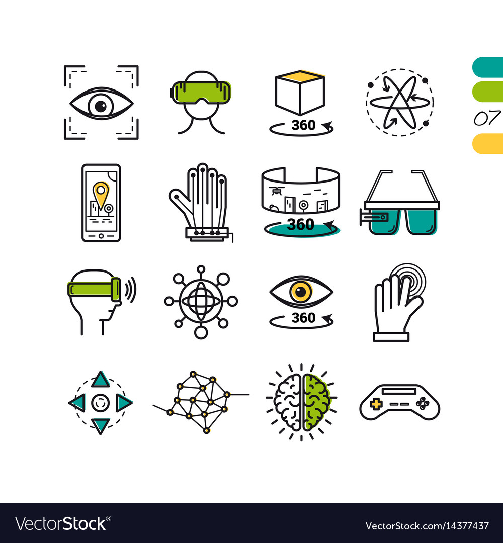 Set linear virtual reality colored icons