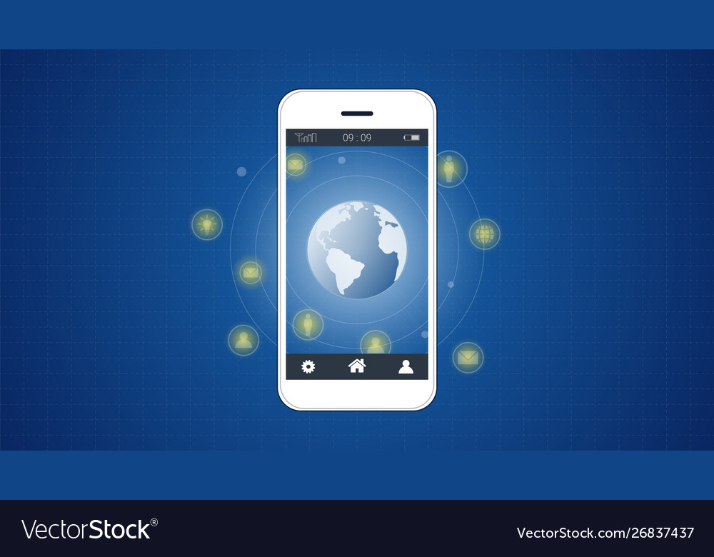 Smart phone screen with global network connection vector image Smart phone screen with global network connection