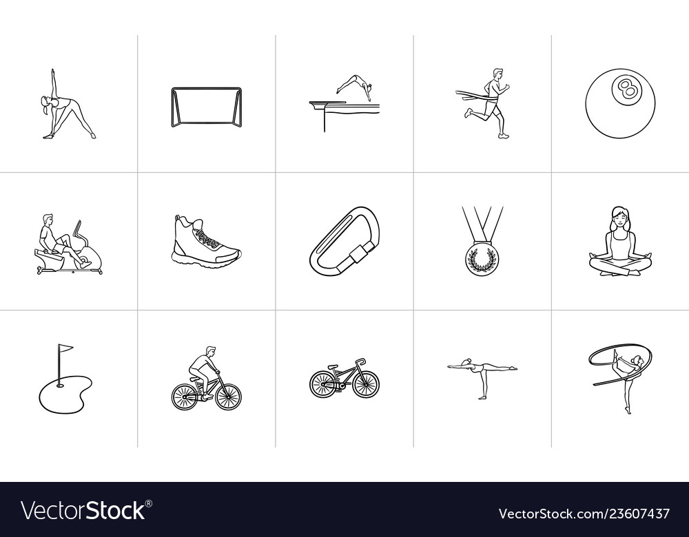 Sports hand drawn outline doodle icon set