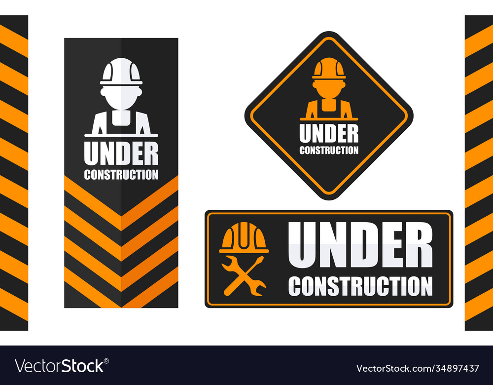 Warning sign under construction set black