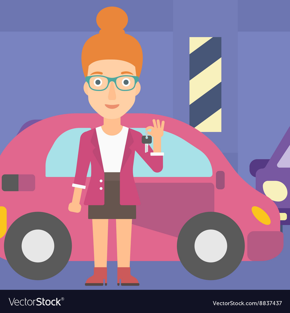 Woman holding keys from new car Royalty Free Vector Image