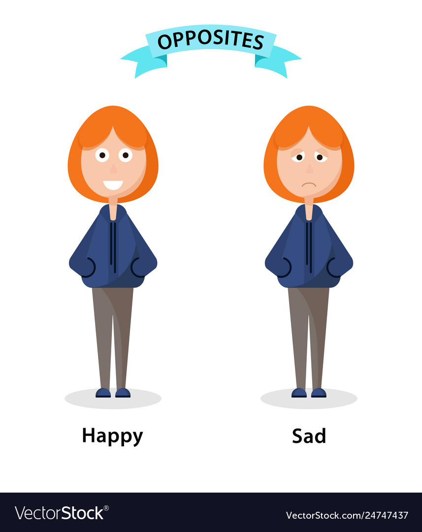 Wordcard for happy and sad antonyms and opposites Vector Image