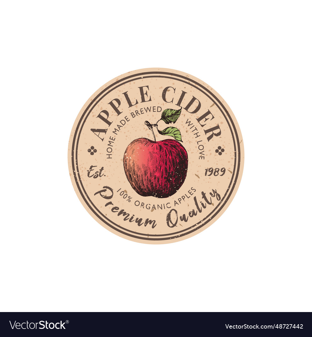 Apple cider vintage emblem sticker Royalty Free Vector Image