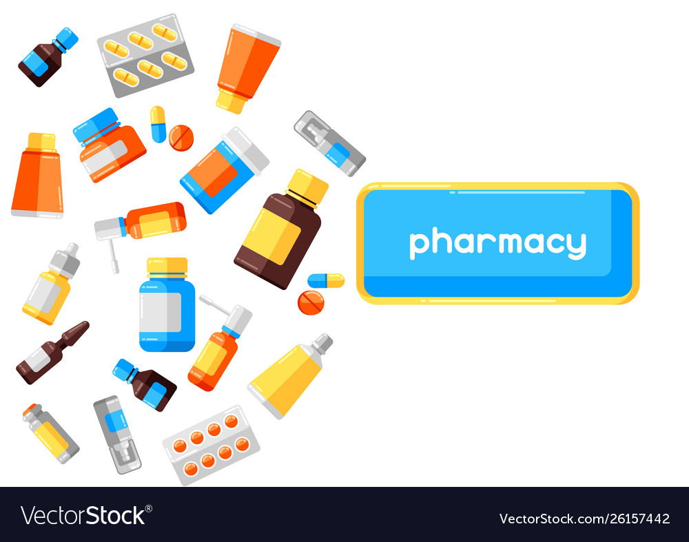 Background with medicine bottles and pills