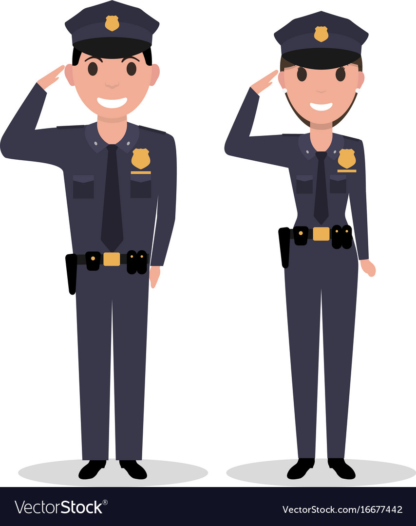 Cartoon Policeman And Police Woman Salutes Vector Image 