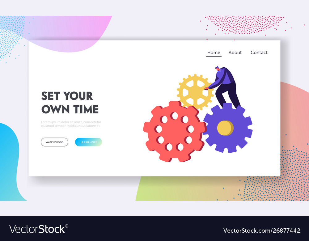 Generating ideas website landing page tiny man Vector Image Generating ideas website landing page tiny man