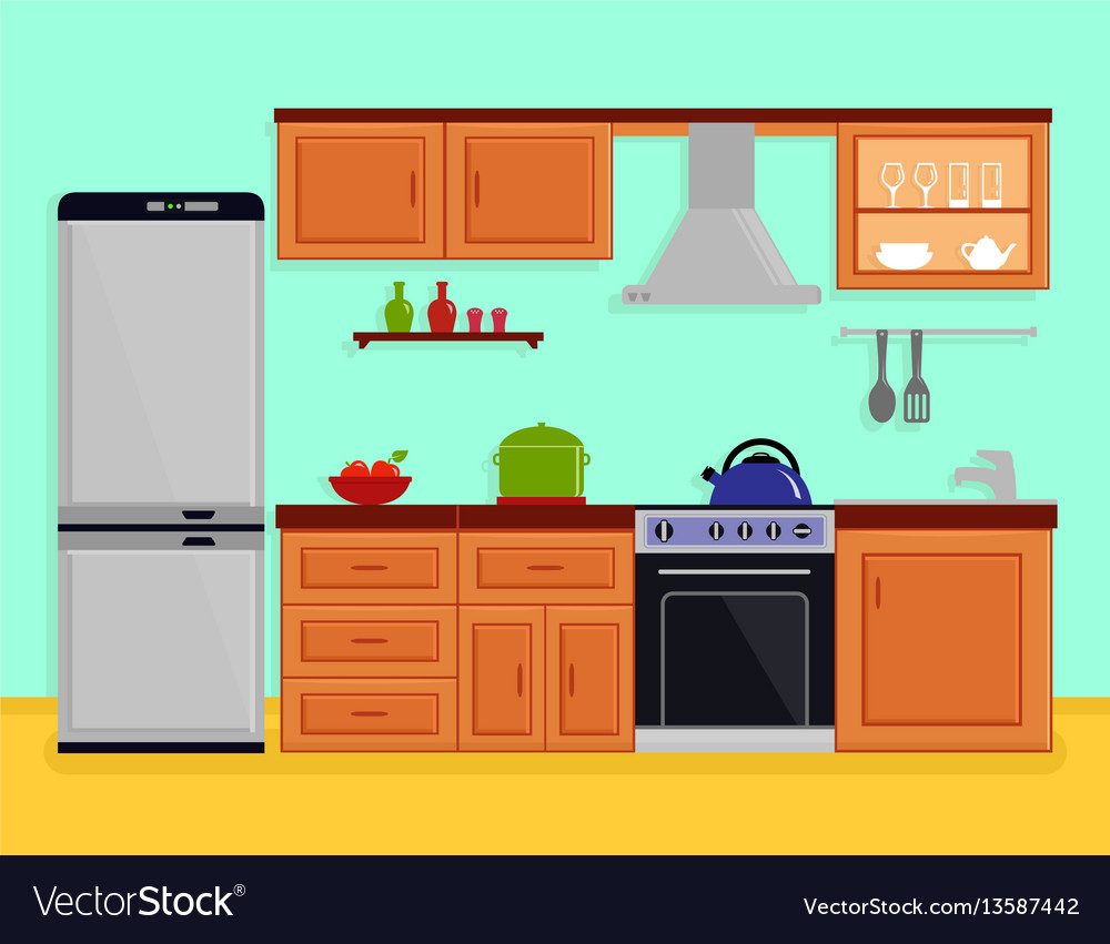 Kitchen Interior With Kitchen Room Furniture Vector Image