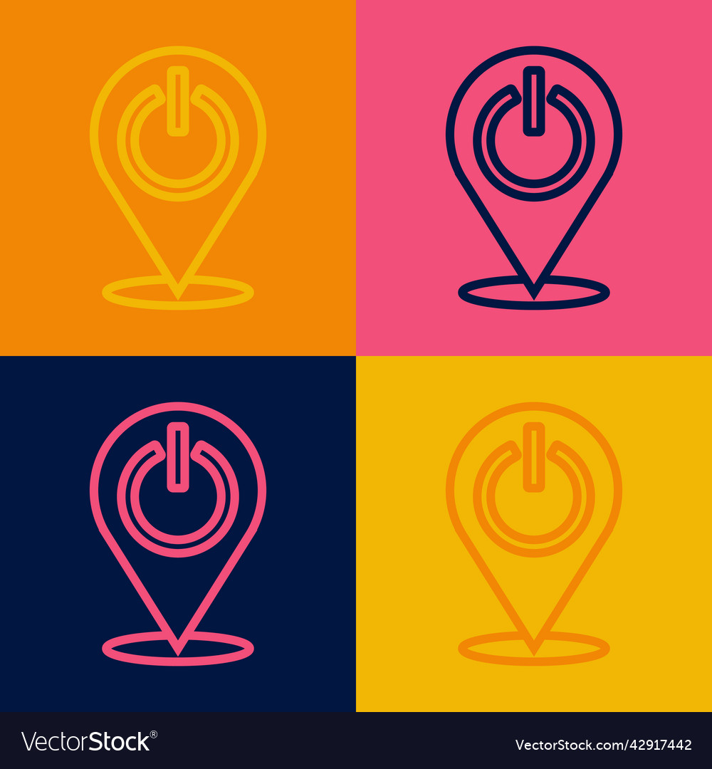 Pop art line power button icon isolated on color vector image Pop art line power button icon isolated on color
