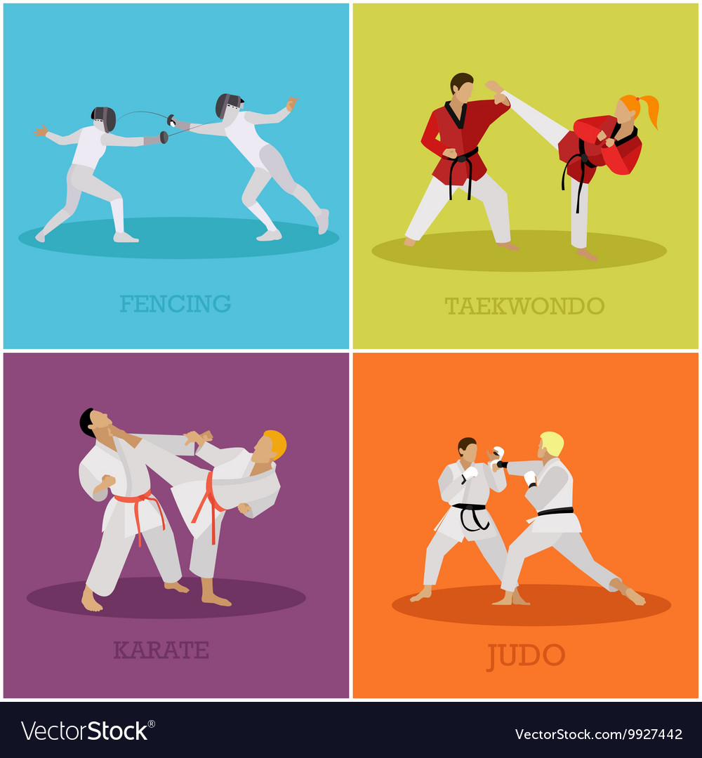 Set of martial arts people silhouette Royalty Free Vector