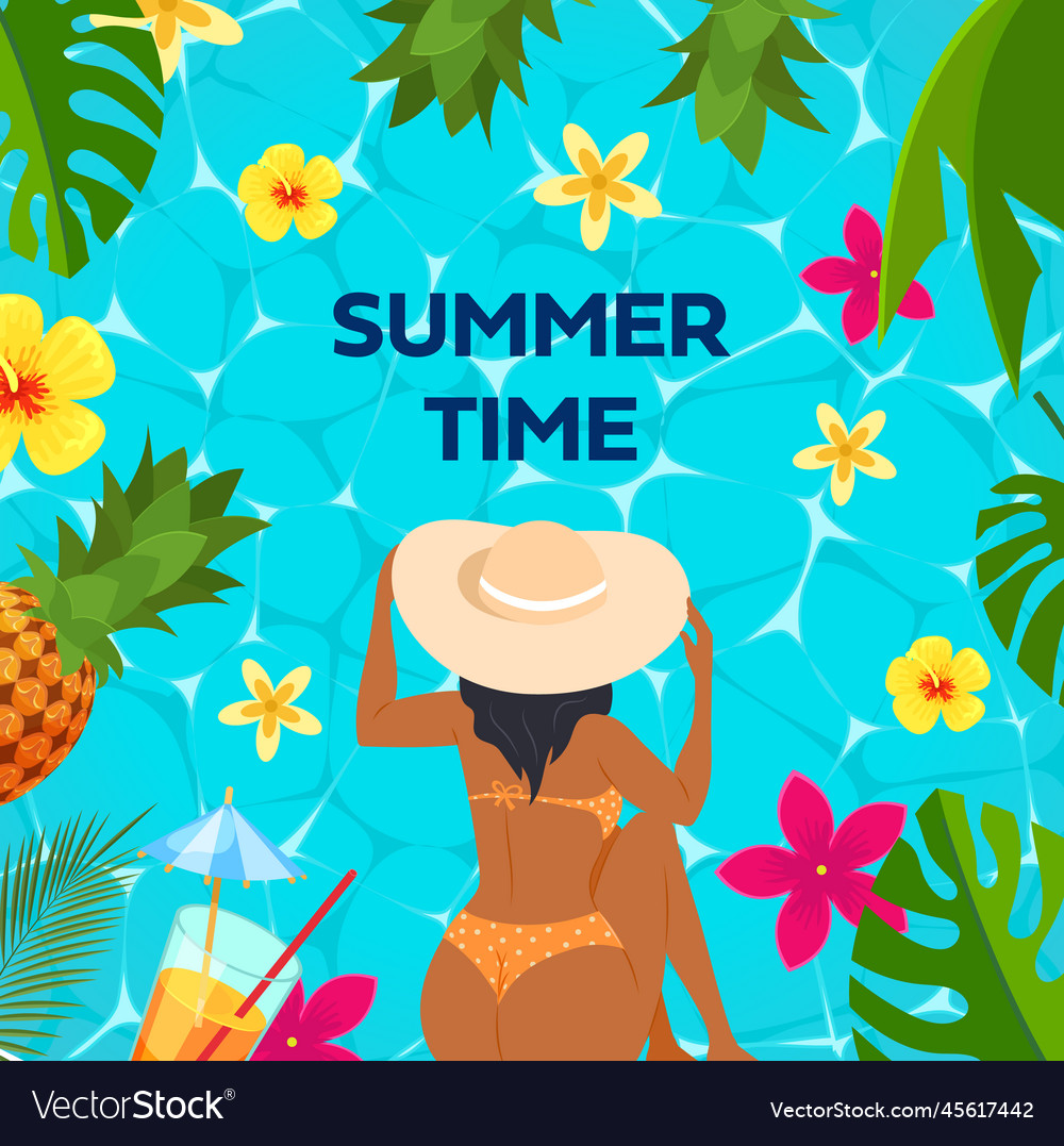 Summer time banner template with woman