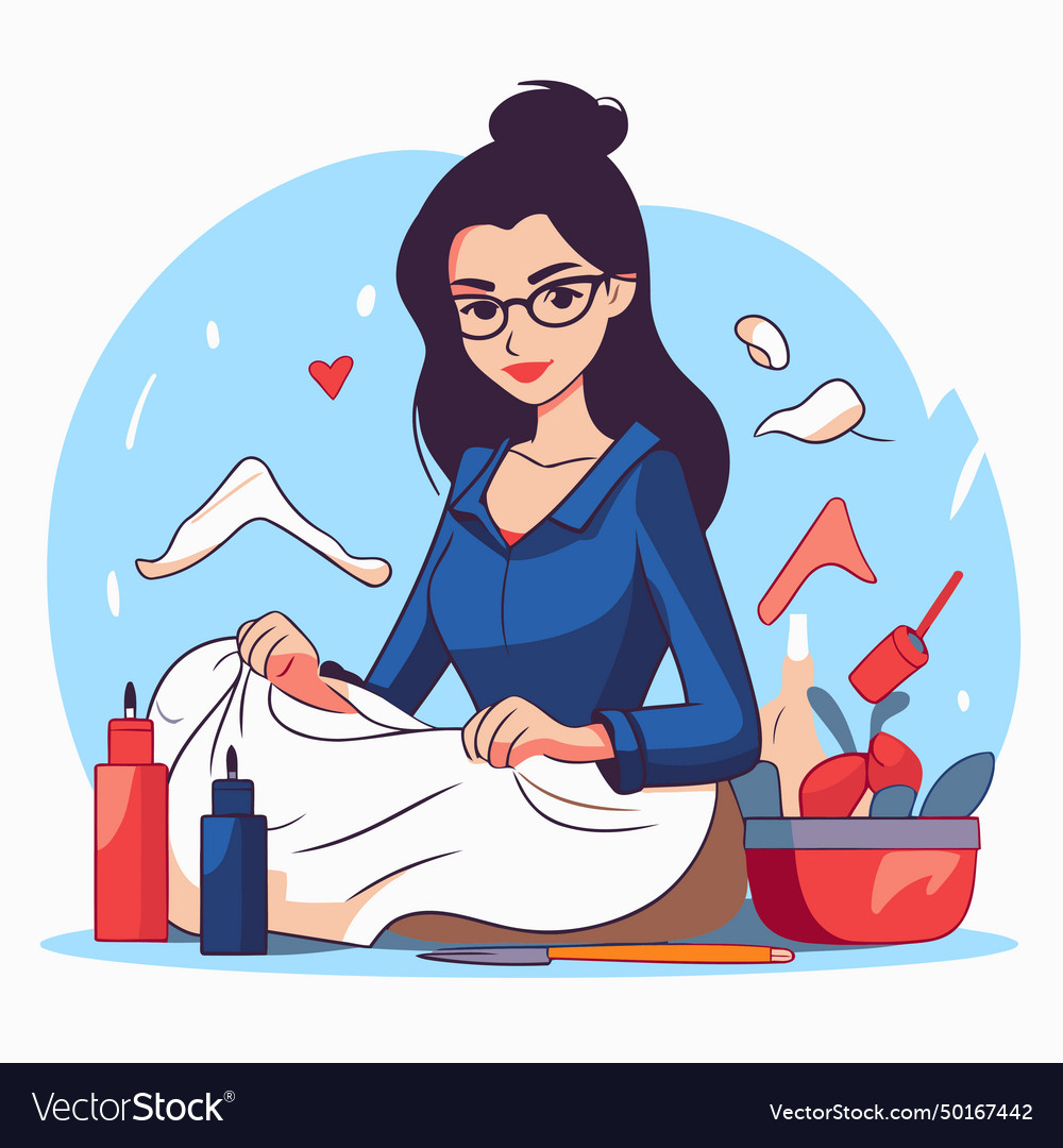 Woman washing clothes in the bathroom cartoon