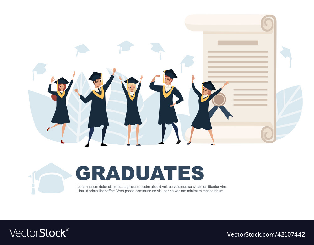 Young students graduated characters cartoon Vector Image