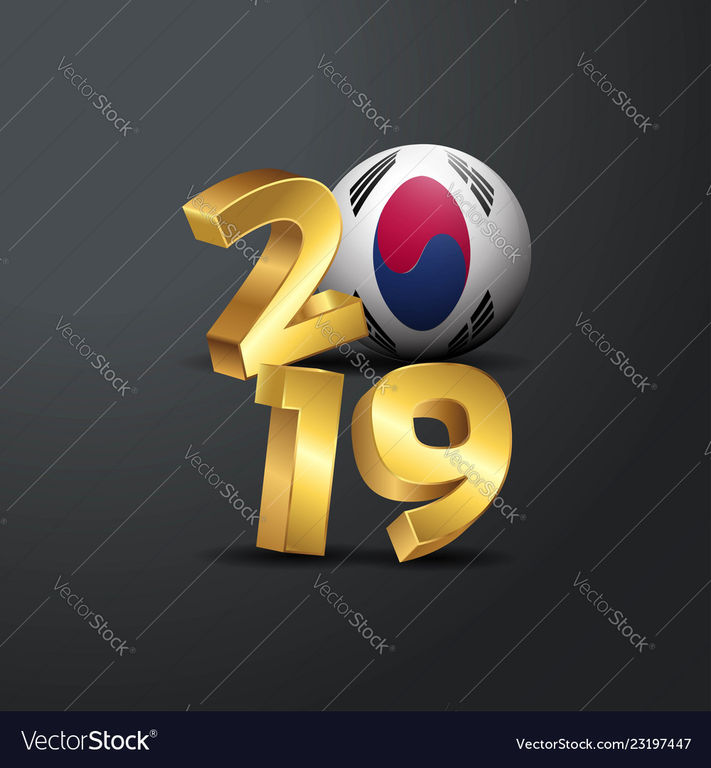 2019 golden typography with korea south flag