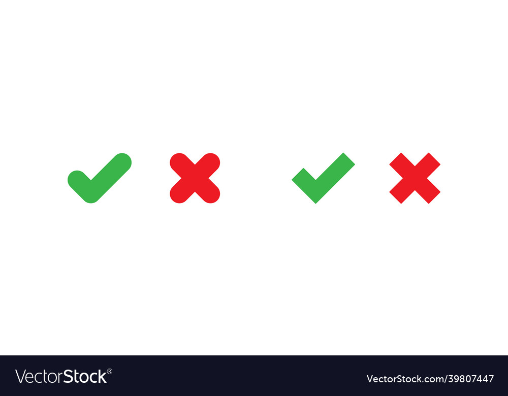 Check cross mark simple concept icon set vector image Check cross mark simple concept icon set