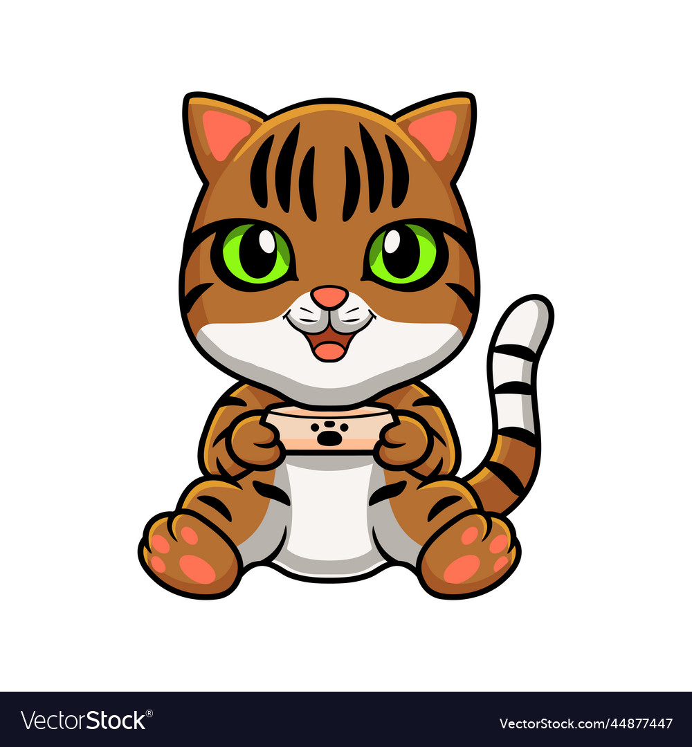 Cute bengal cat cartoon holding food bowl Vector Image Cute bengal cat cartoon holding food bowl Vector Image