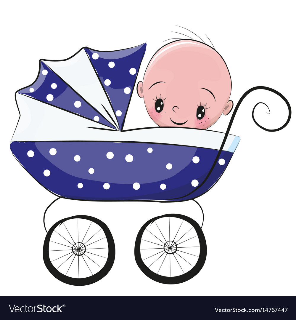 Download Cute cartoon baby boy is sitting on a carriage Vector Image