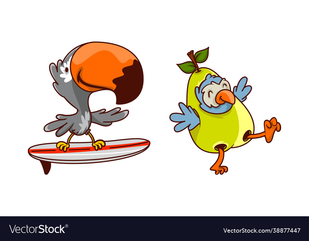 Funny humanized bird character skateboarding