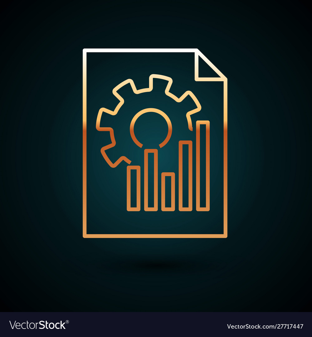 Gold line document with graph chart icon isolated