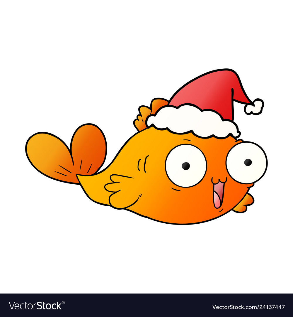 Happy goldfish gradient cartoon of a wearing