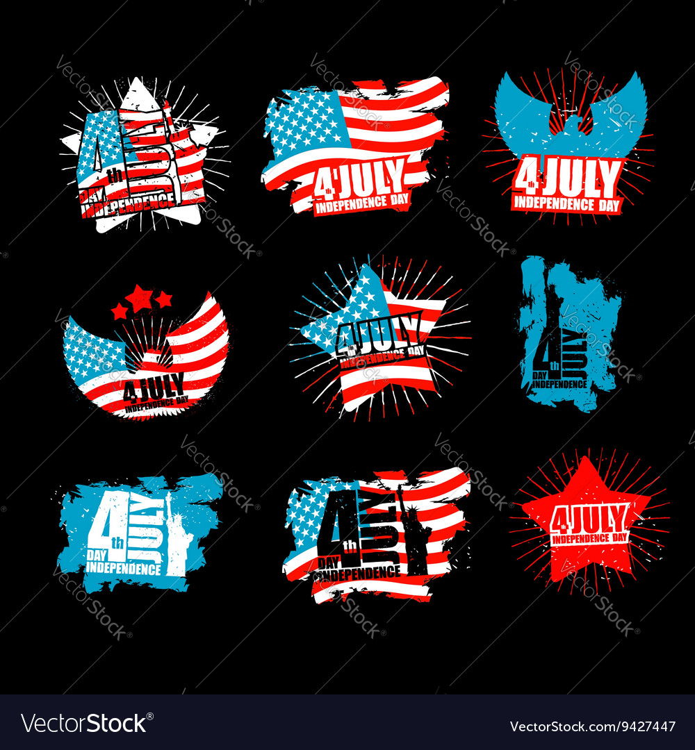 Independence day set sign in grunge style star