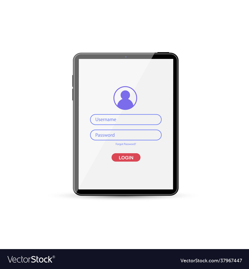 Log in screen on tablet application interface vector image Log in screen on tablet application interface