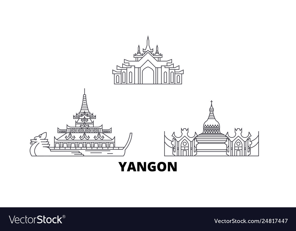 Myanmar Yangon Line Travel Skyline Set Royalty Free Vector 2574