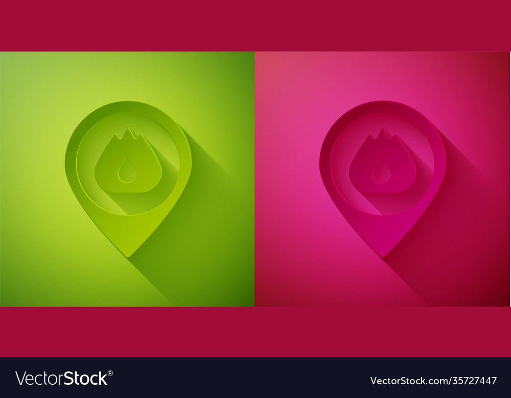 Paper cut map pointer with fire flame icon vector image Paper cut map pointer with fire flame icon