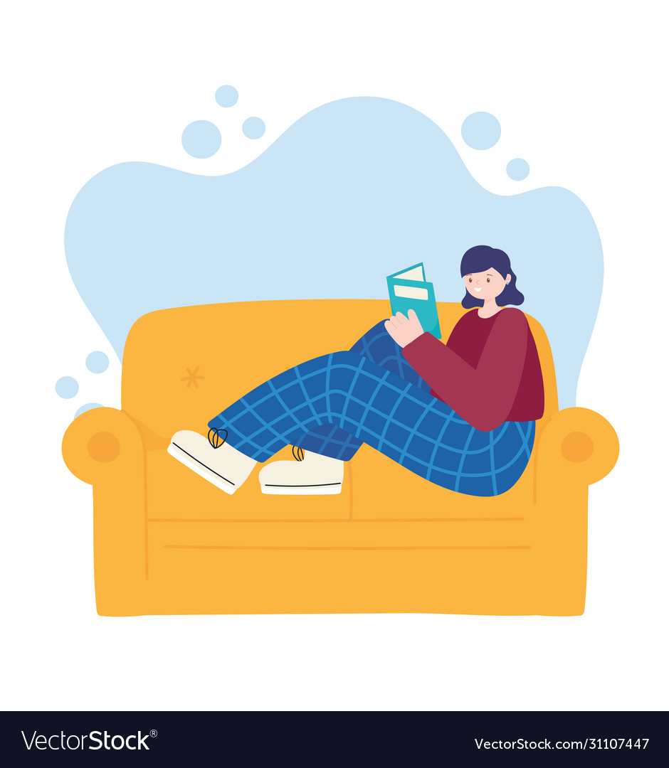 People activities young woman sitting on sofa Vector Image