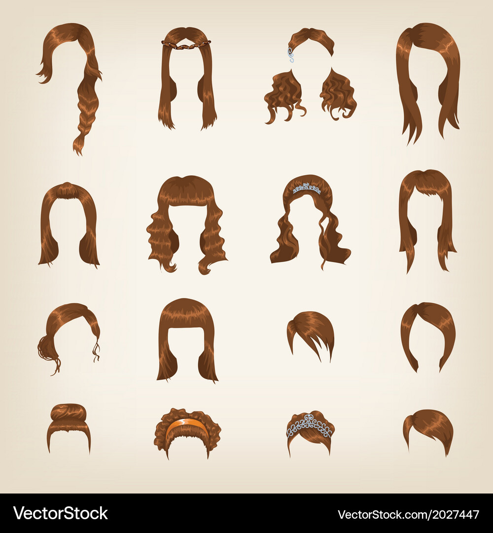 Set female brown hair Royalty Free Vector Image