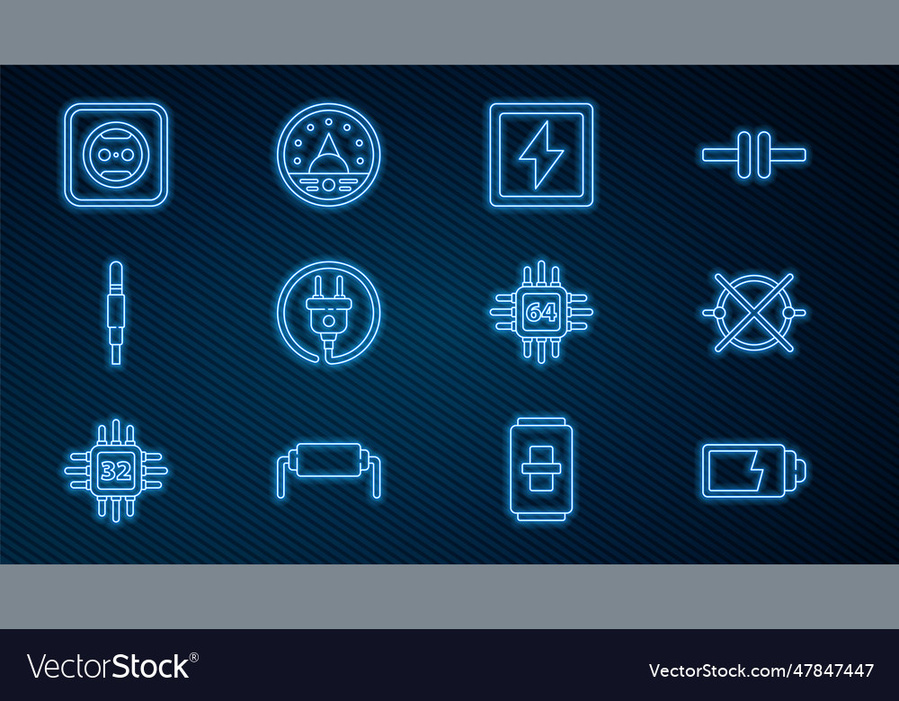 Set line battery charge level indicator lightning vector image Set line battery charge level indicator lightning