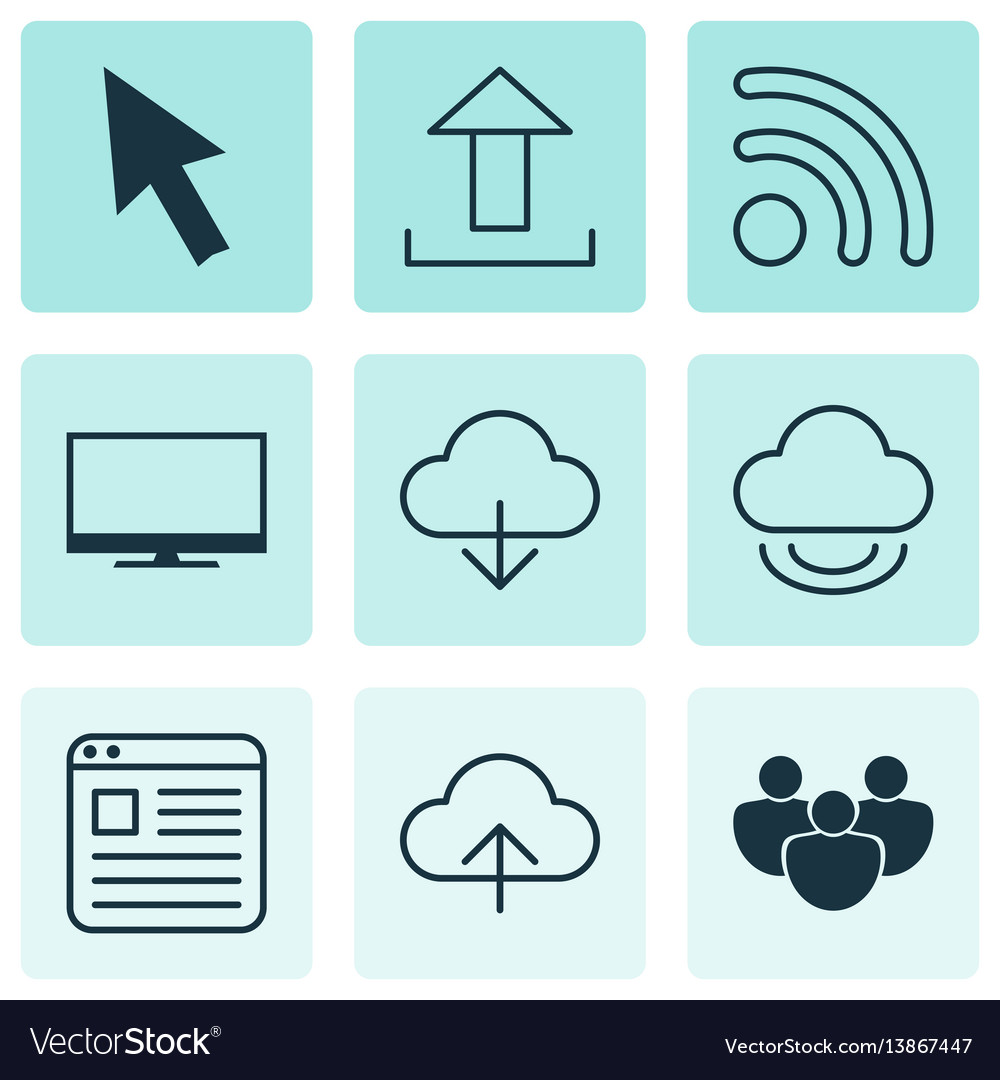 Set of 9 online connection icons includes display