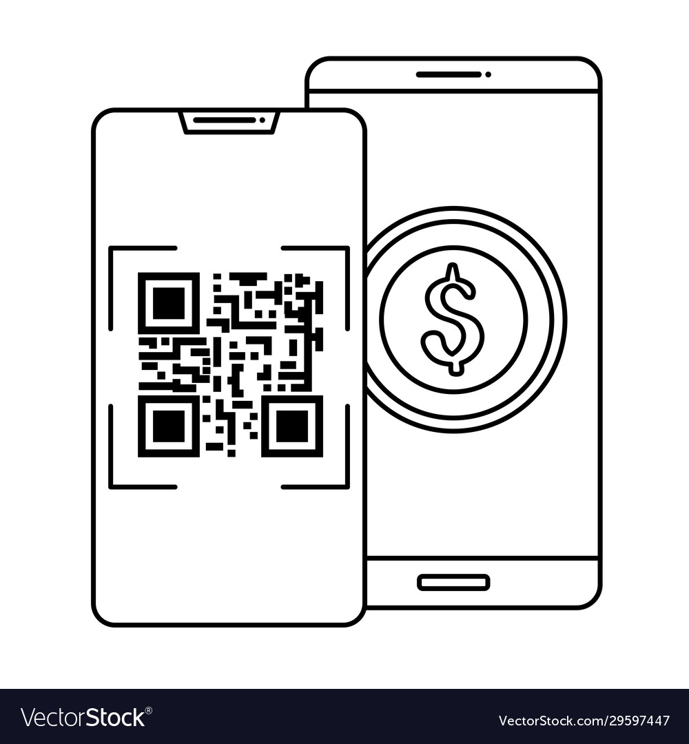 Smartphones with scan code qr and coin vector image Smartphones with scan code qr and coin