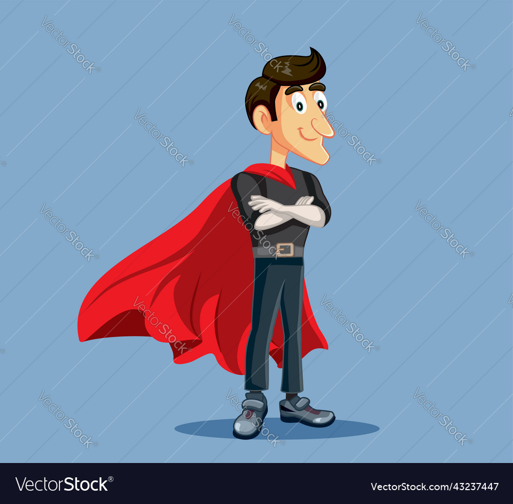 Superhero man wearing a red cape cartoon