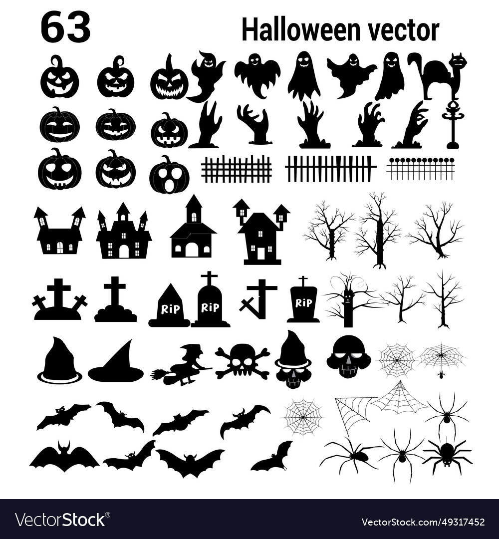 Big set of silhouettes halloween design Royalty Free Vector