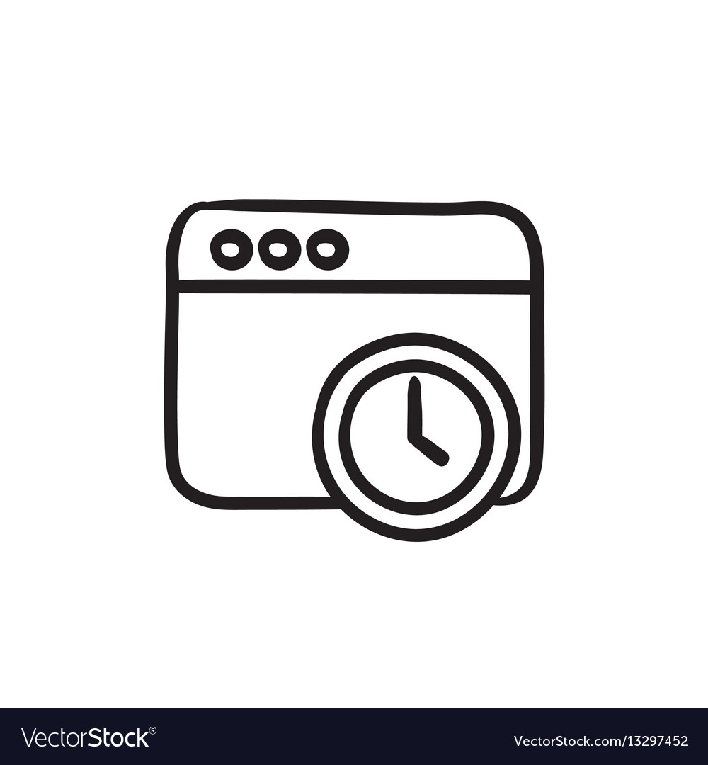 Browser window with clock sign sketch icon